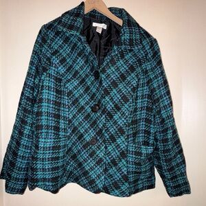 CJ Banks Black and Blue Plaid Pea Coat